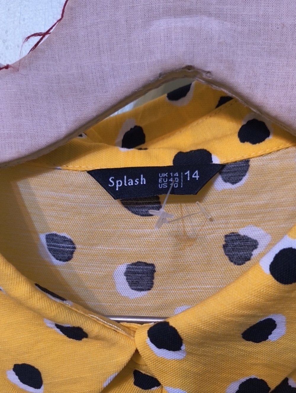 Women's Splash Yellow Black Polka Dot Oversized Crop Button Up Top XL - Picture 5 of 8